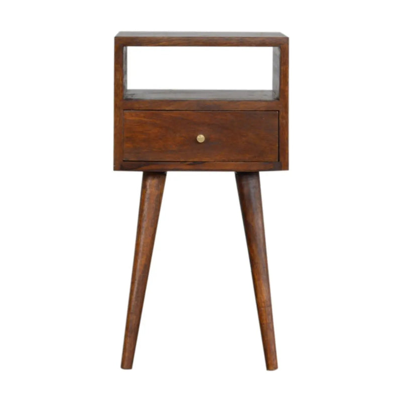 Solid Wood Mini Nightstand, 1-Drawer, 1 Open Slot, Chestnut by HouseOfZazla