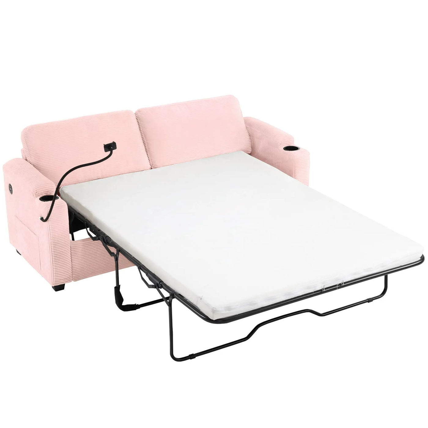 Sleeper Sofa Loveseat Sofa With Full Size Mattress, 2 USB Ports, 2 Cup Holders, 2 Side Pockets And Phone Holder by HouseOfZazla