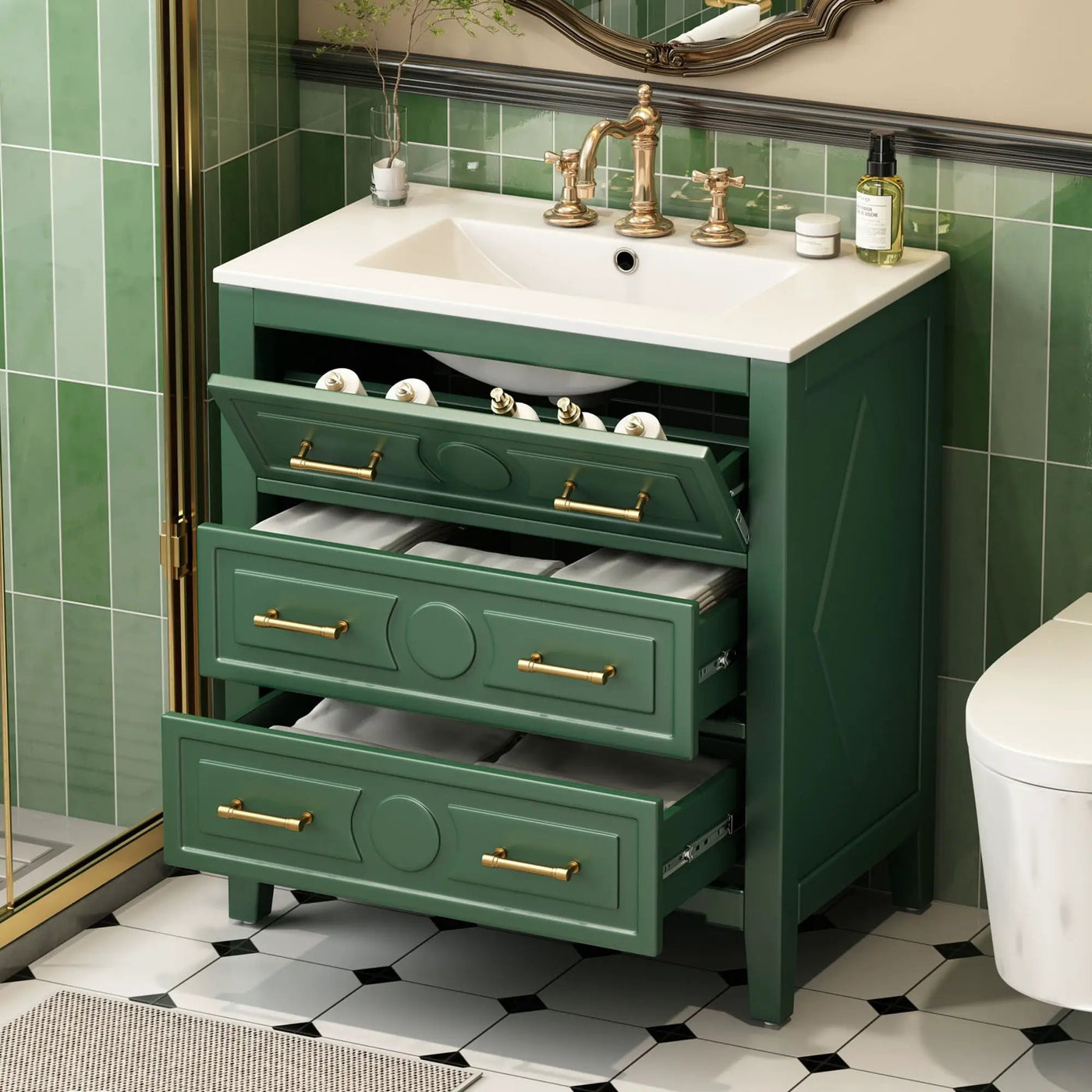 Retro Bathroom Vanity With Sink Combo, Free Standing Single Set With 3 Drawers by HouseOfZazla