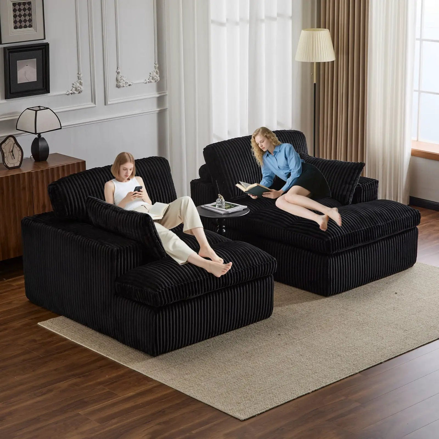 Double Chaise Lounge Chair, Oversized Upholstered Sleeper Cloud Couch by HouseOfZazla