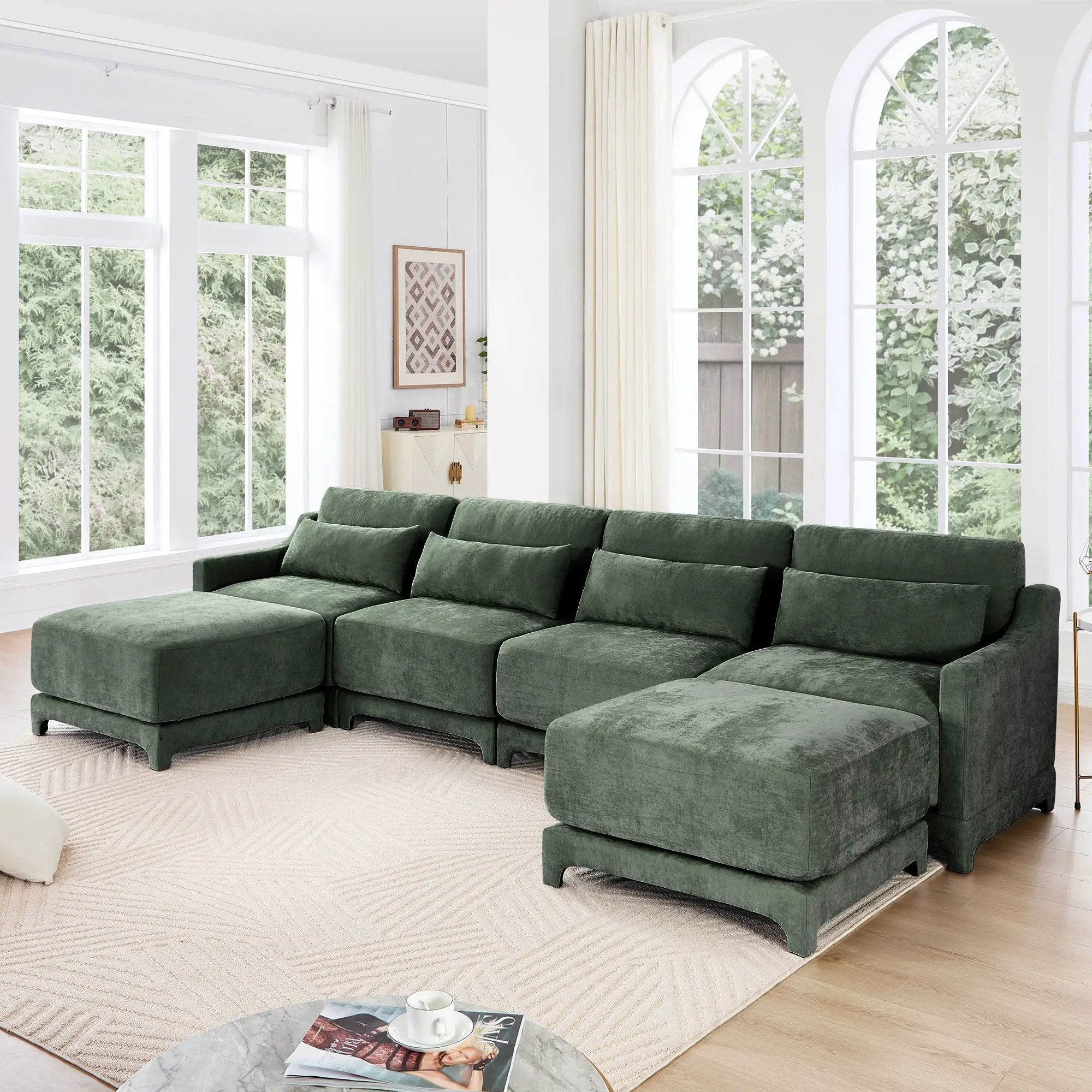 Stylish Sofa With Ottoman And Lumbar Pillows, Ergonomic Design by HouseOfZazla