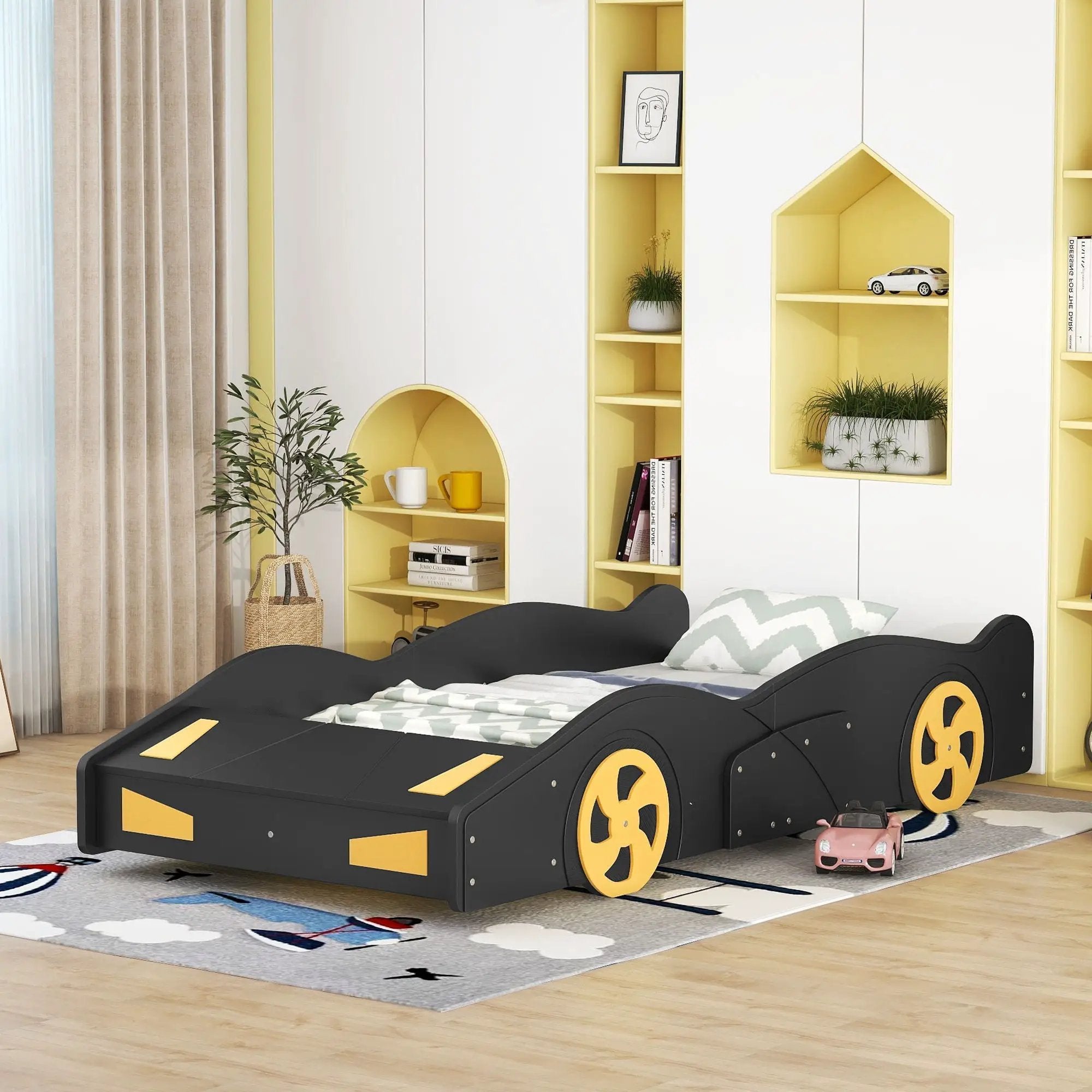 Race Car Shaped Platform Bed With Wheels And Storage by Unique Piece Furniture