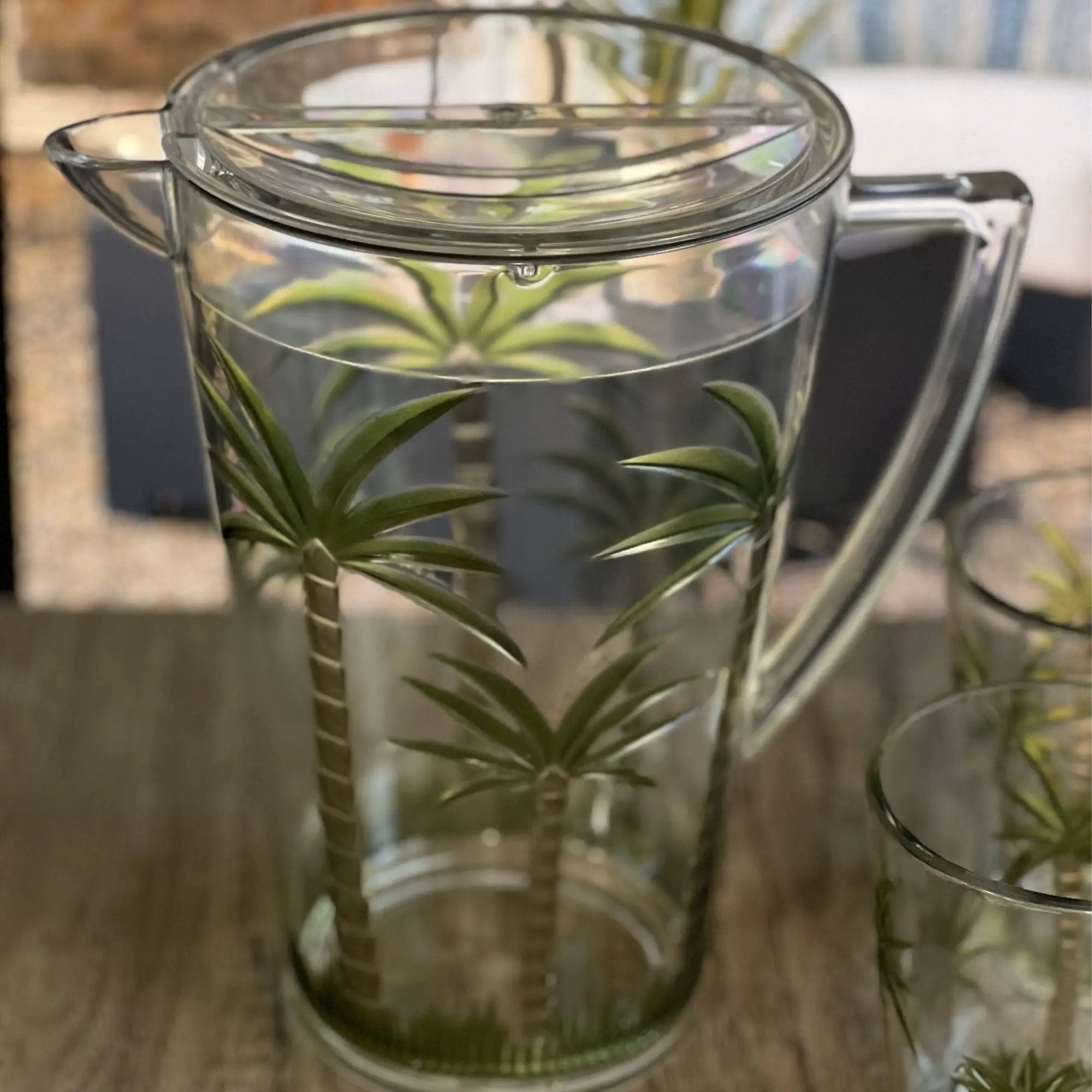 Unbreakable Plastic Water Pitcher With Lid, Palm Tree Design - Clear by HouseOfZazla