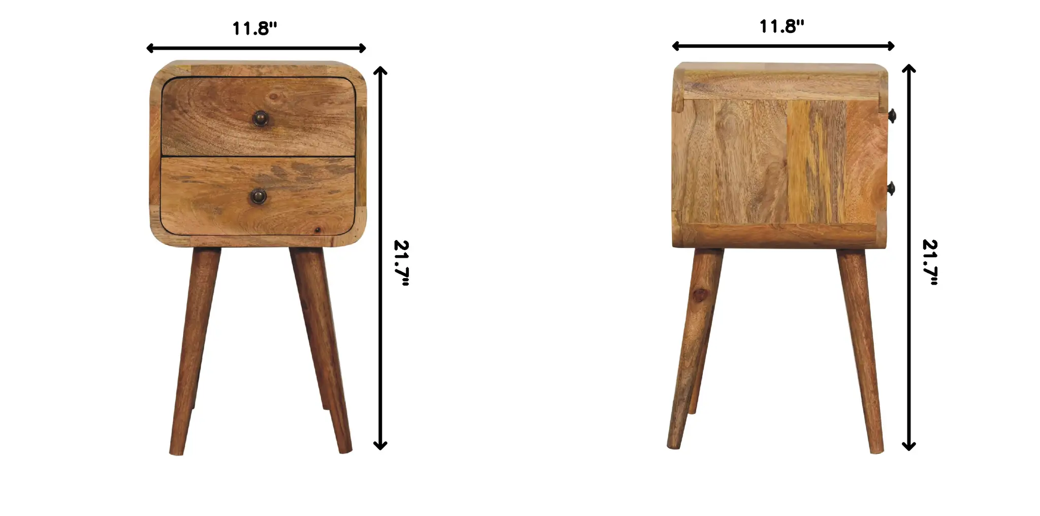 Solid Wood Mini Curved Nightstand, 2-Drawers, Oak-ish by HouseOfZazla