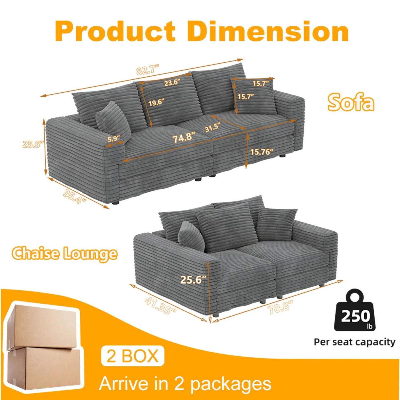 4 Seat Modern Comfy Upholstered Sofa Cloud Couch by HouseOfZazla