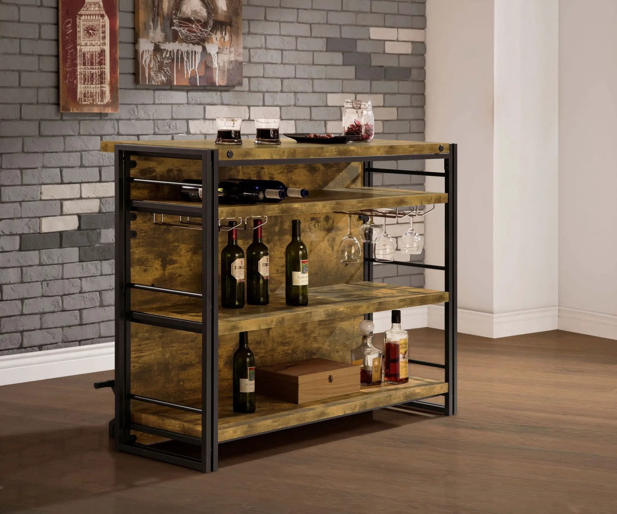 Renaldi 3-shelf Home Bar Wine Cabinet Rustic Nutmeg by Unique Piece Furniture