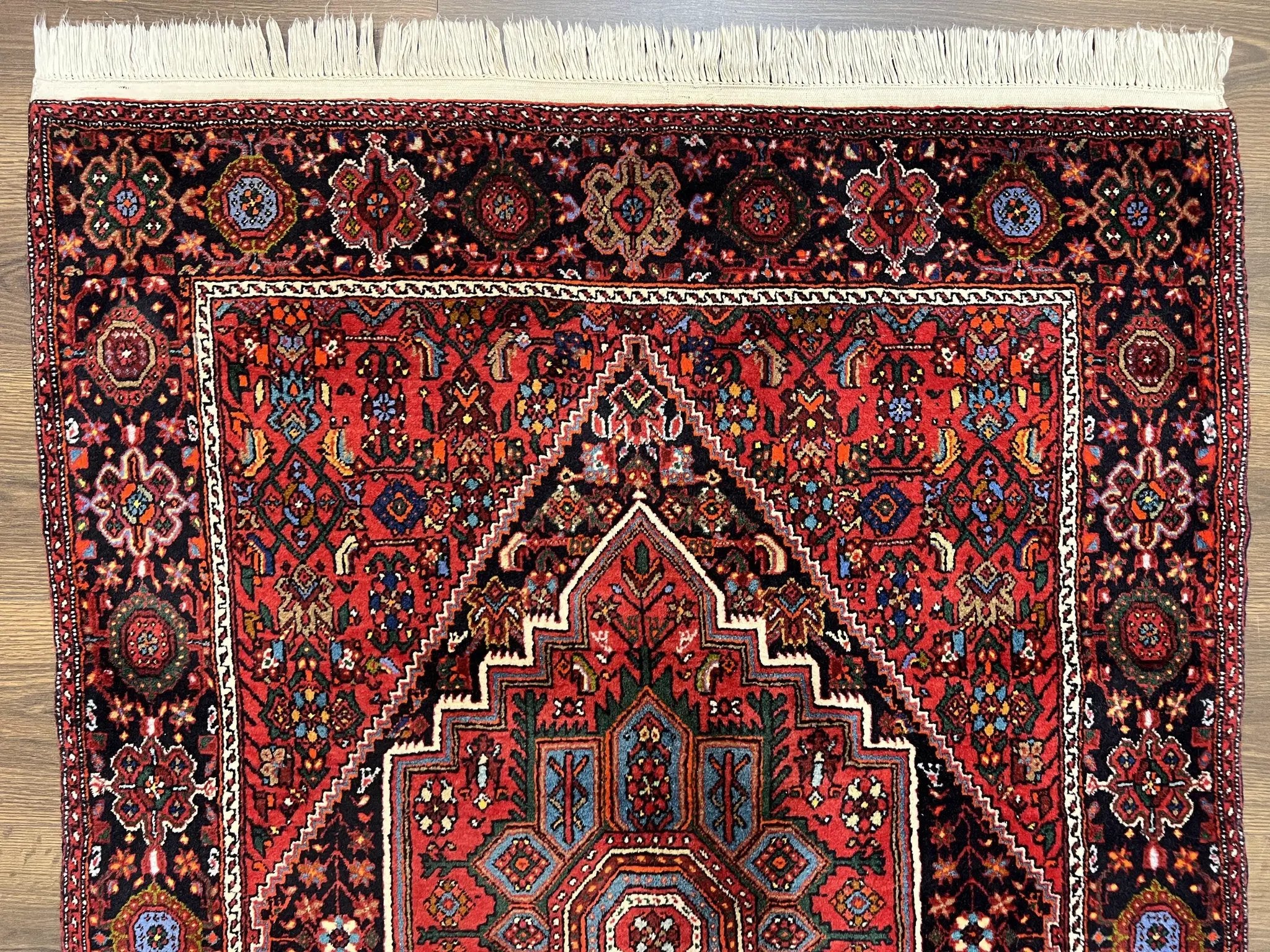 Fine Persian Bidjar Rug 3x5 ft, Ruby Red and Black, Geometric Medallion, Hand Knotted Semi Antique Oriental Bijar Carpet, Wool Area Rug, Tribal Rug by Jewel Rugs