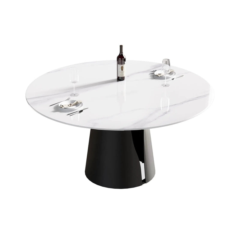 59.05" Modern Artificial Stone Round Carbon Steel Base Dining Table - White / Black by HouseOfZazla