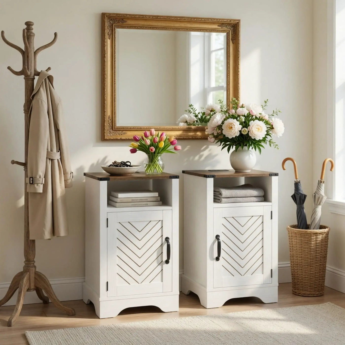 Farmhouse Nightstand With Charging Station & Storage by HouseOfZazla