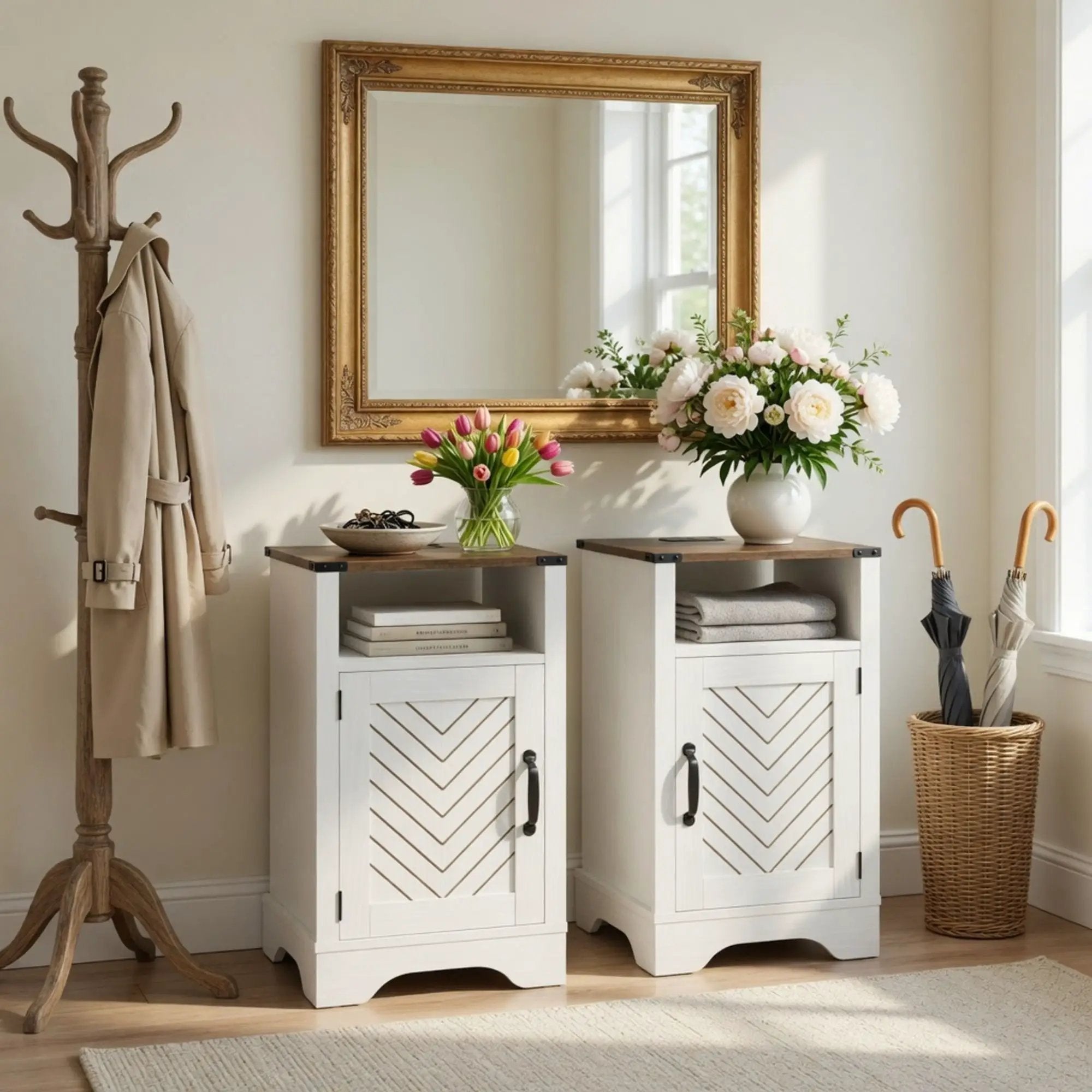 Farmhouse Nightstand With Charging Station & Storage by HouseOfZazla