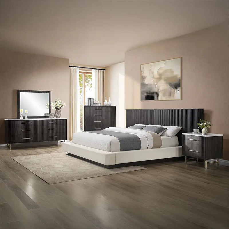Clayten - Eastern King Bed - Beige Linen & Espresso by Unique Piece Furniture