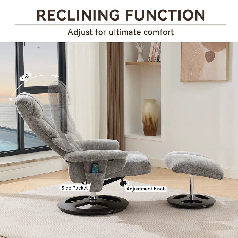 Ergonomic Recliner Chair With Ottoman, Modern 360° Swivel With Footstool by HouseOfZazla