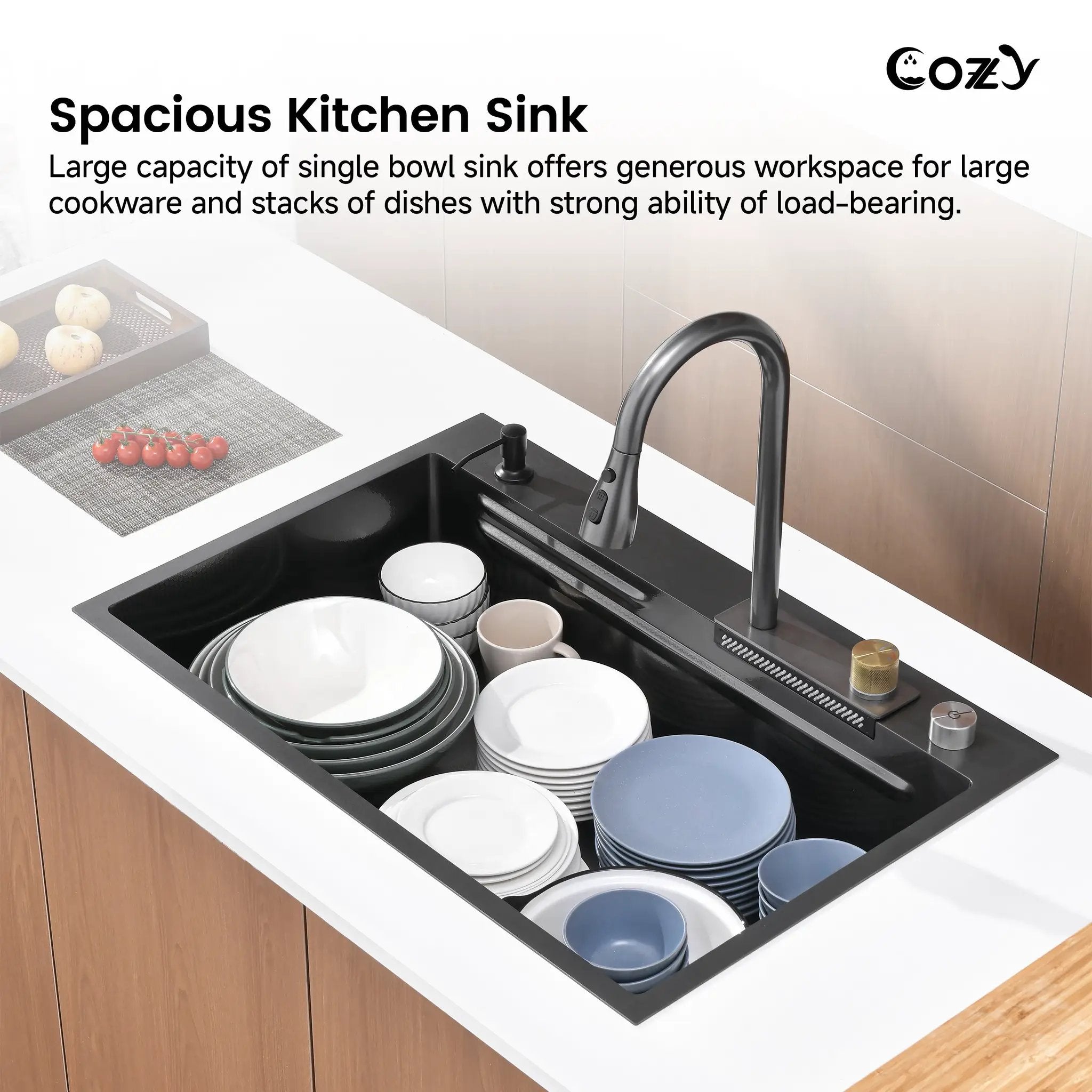 Waterfall Kitchen Sink, Stainless Steel Single Bowl by HouseOfZazla