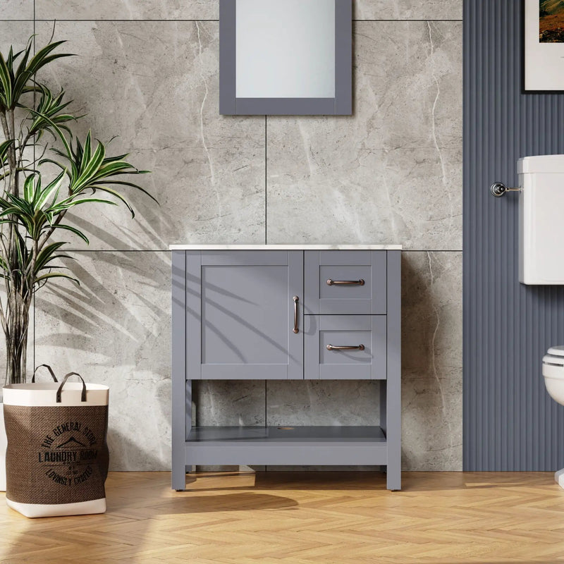 Bathroom Vanity With Mirror And Top Only - Gray by HouseOfZazla