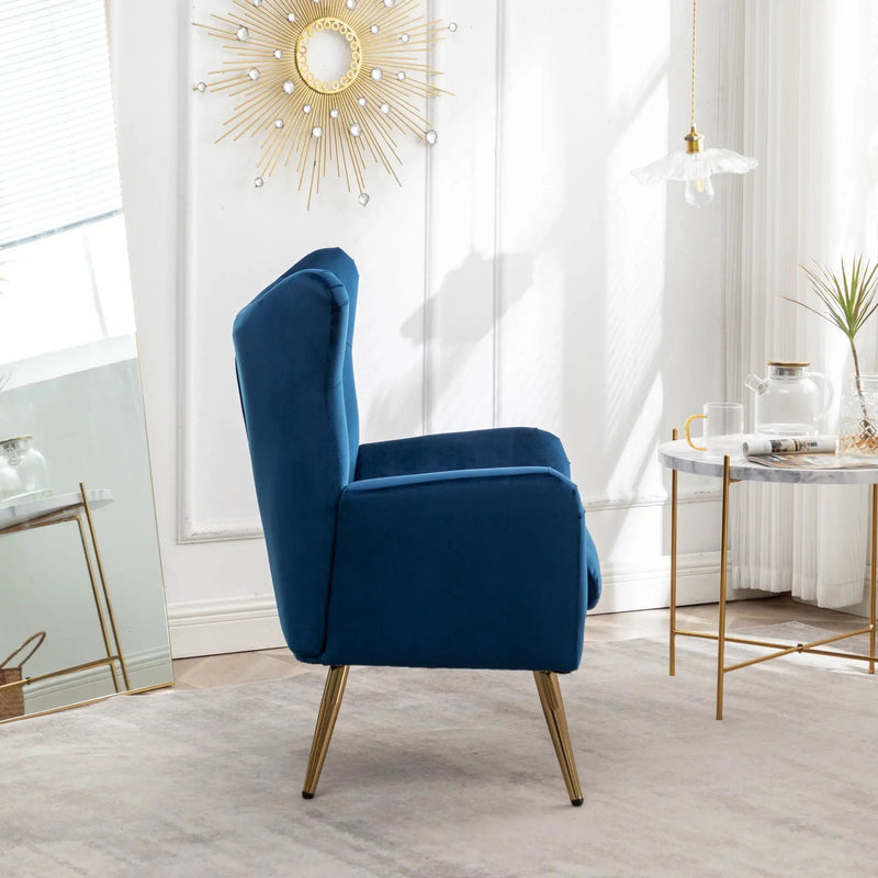 Sovarol - Velvet Button-Tufted Wing Back Accent Chair - Blue by Unique Piece Furniture