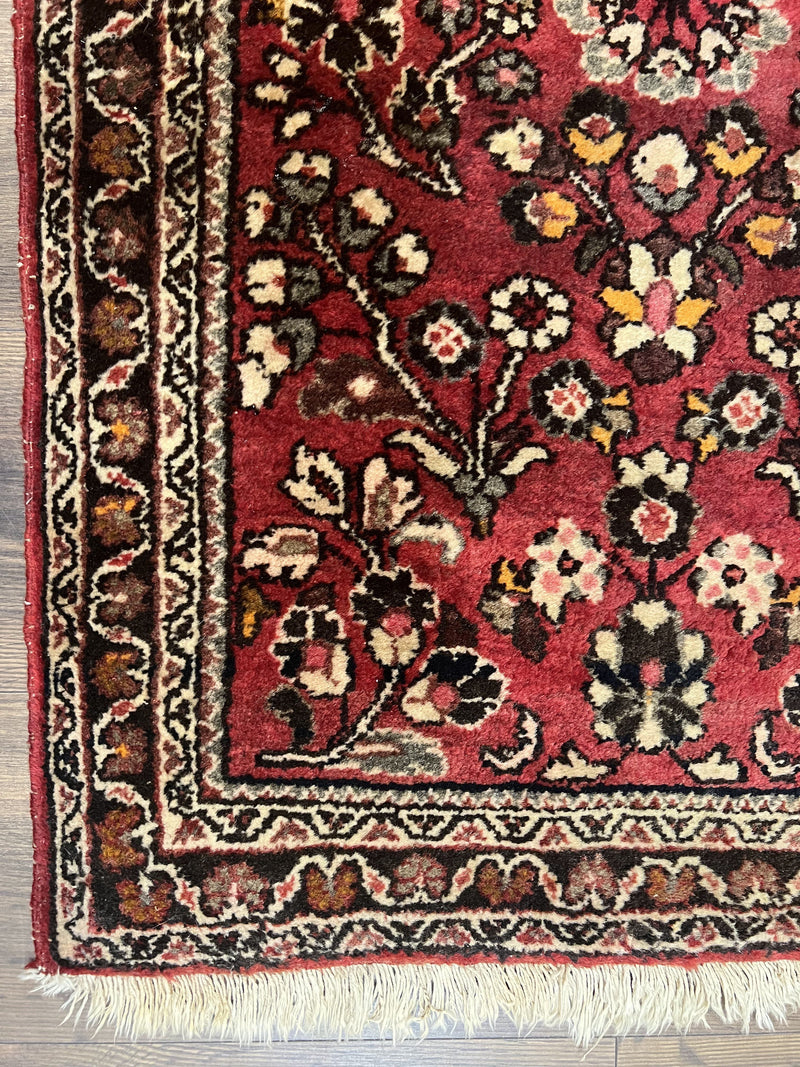 Small Persian Sarouk Rug 2x4 ft, Allover Floral Pattern, Red Black Cream, Hand Knotted Wool Traditional Oriental Carpet, Antique Persian Rug 2 x 4 by Jewel Rugs