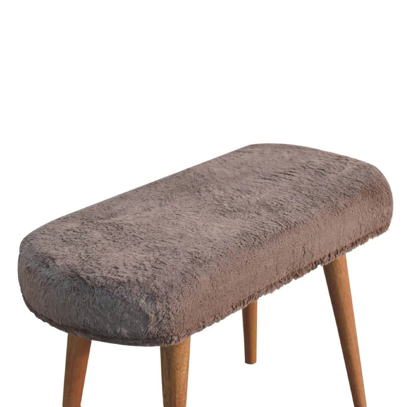 Solid Wood Faux Fur Fabric Bench, Upholstered, Nordic Legs by HouseOfZazla