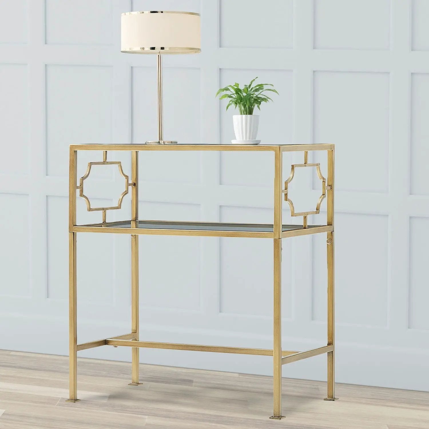 Grifton - Rectangular Glass Accent Table - Antique Gold
