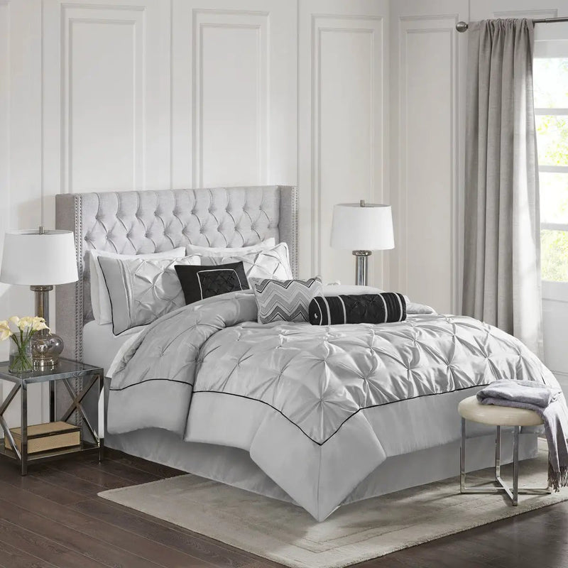 7 Piece Tufted Comforter Set Grey King by HouseOfZazla