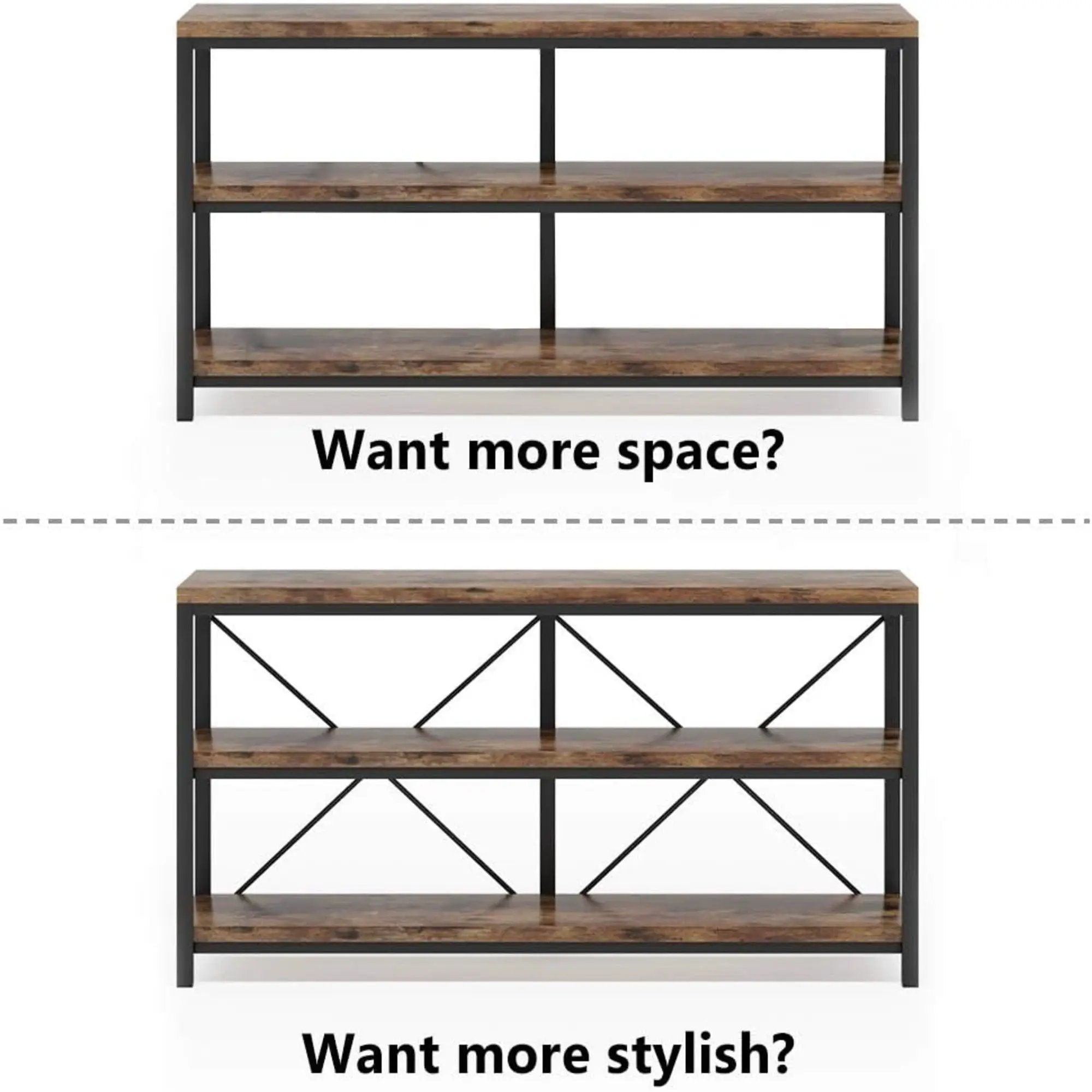 Console Table With 3 Tier Storage Shelves Finish, Slim Narrow Design For Living Entryway - Brown / Black by HouseOfZazla