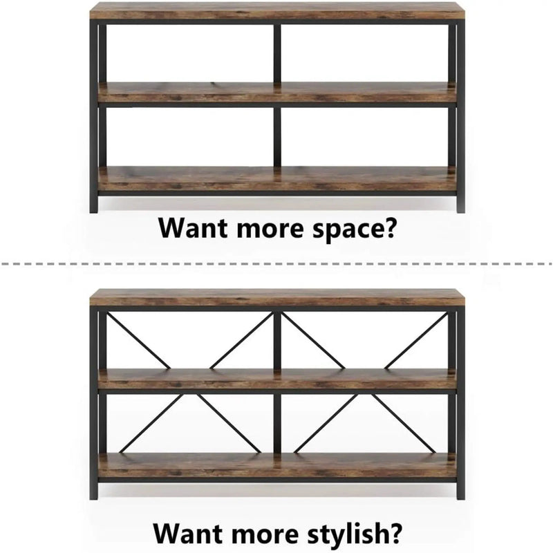Console Table With 3 Tier Storage Shelves Finish, Slim Narrow Design For Living Entryway - Brown / Black by HouseOfZazla