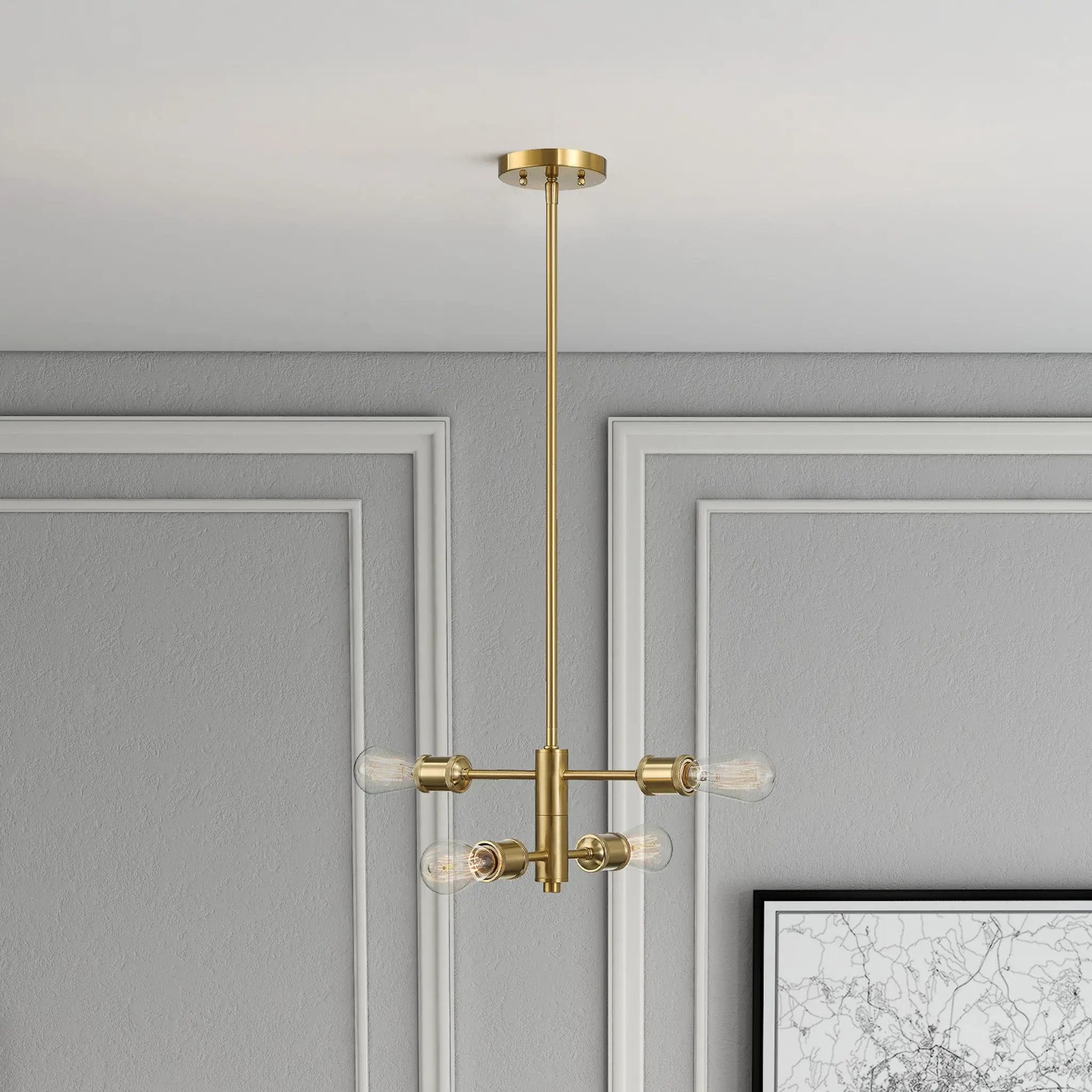Trellis - 4 Lights Modern Gold Chandelier Vintage Pendant Fixture For Living Room - Clear / Gold by Unique Piece Furniture
