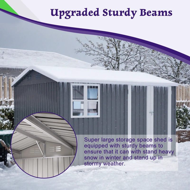 10X8FT Outdoor Steel Storage Shed with Clear Window, Lockable Doors by HouseOfZazla