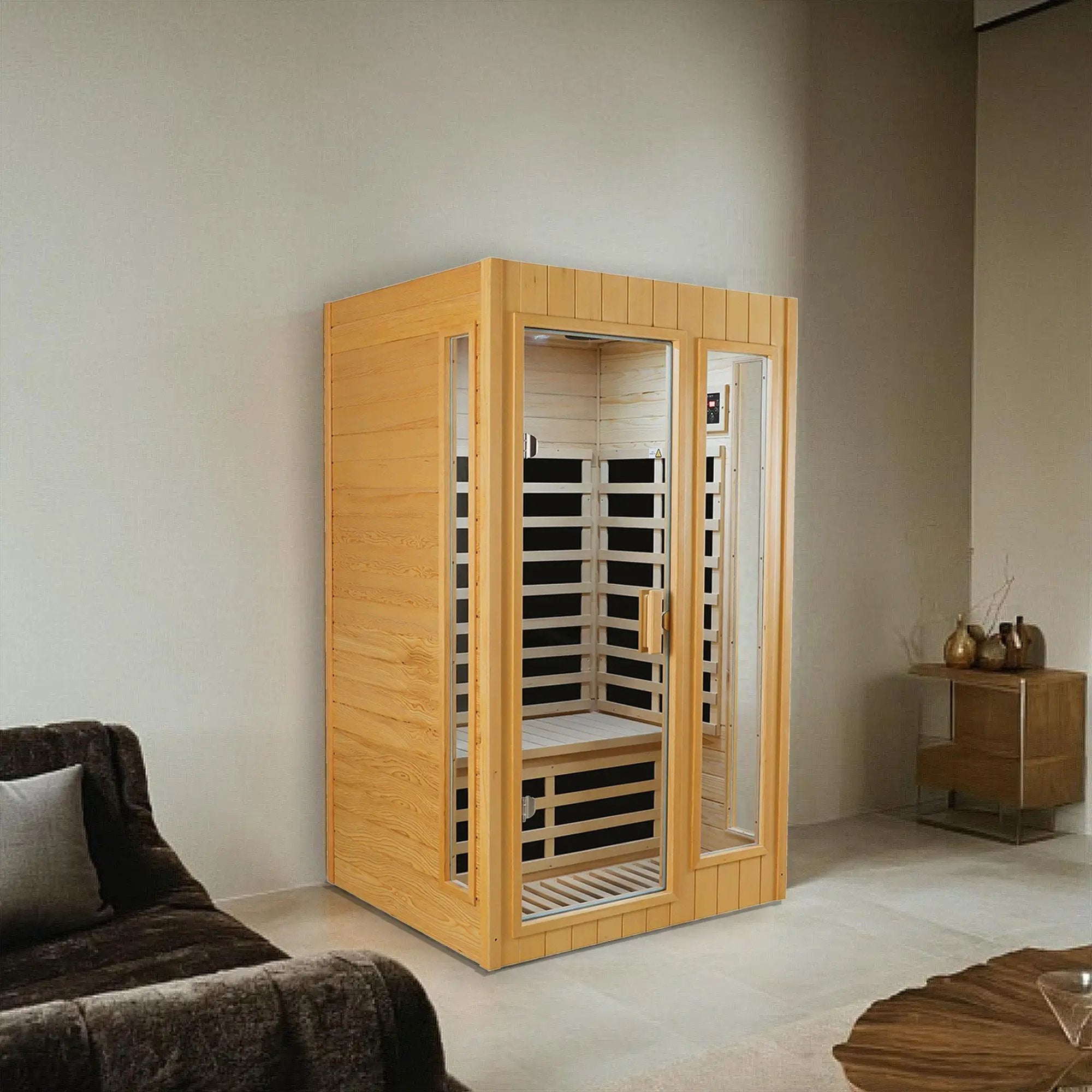 Hemlock Two-person far infrared roof embedded indoor sauna room by HouseOfZazla