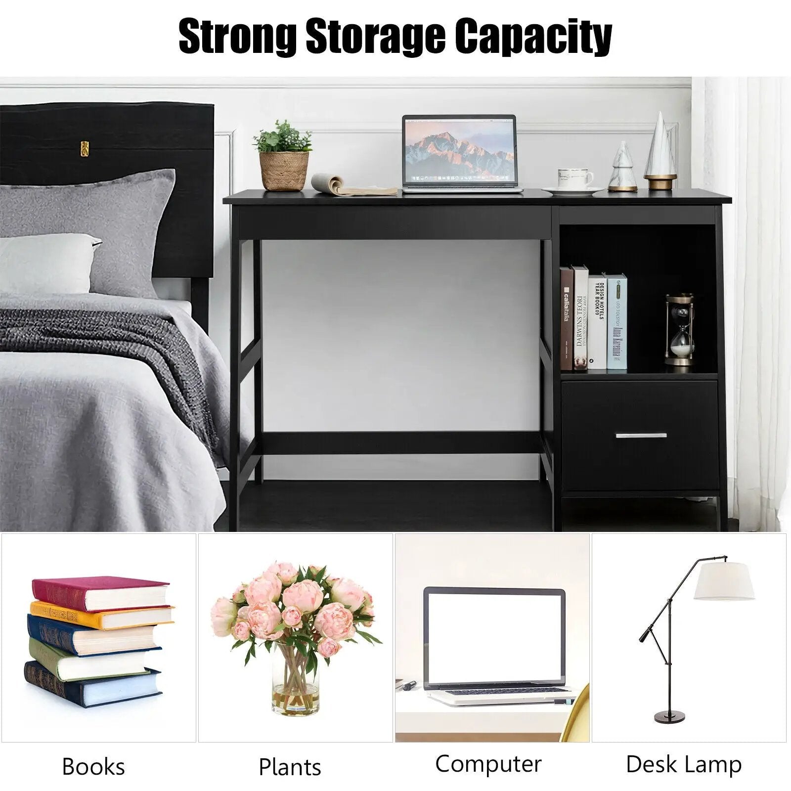 47.5 Inch Modern Home Computer Desk with 2 Storage Drawers by DirectDeals