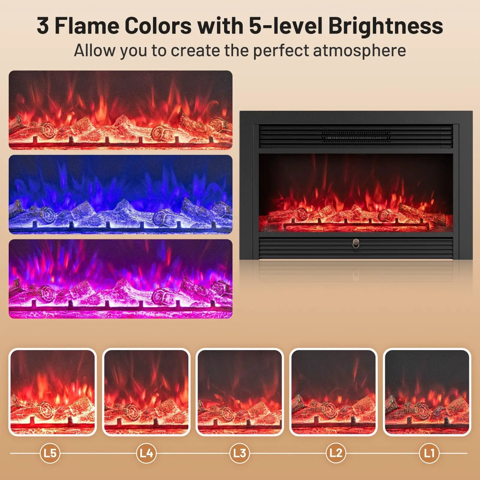33/36-Inch Electric Fireplace Insert 750W/1500W Recessed Fireplace Heater by DirectDeals