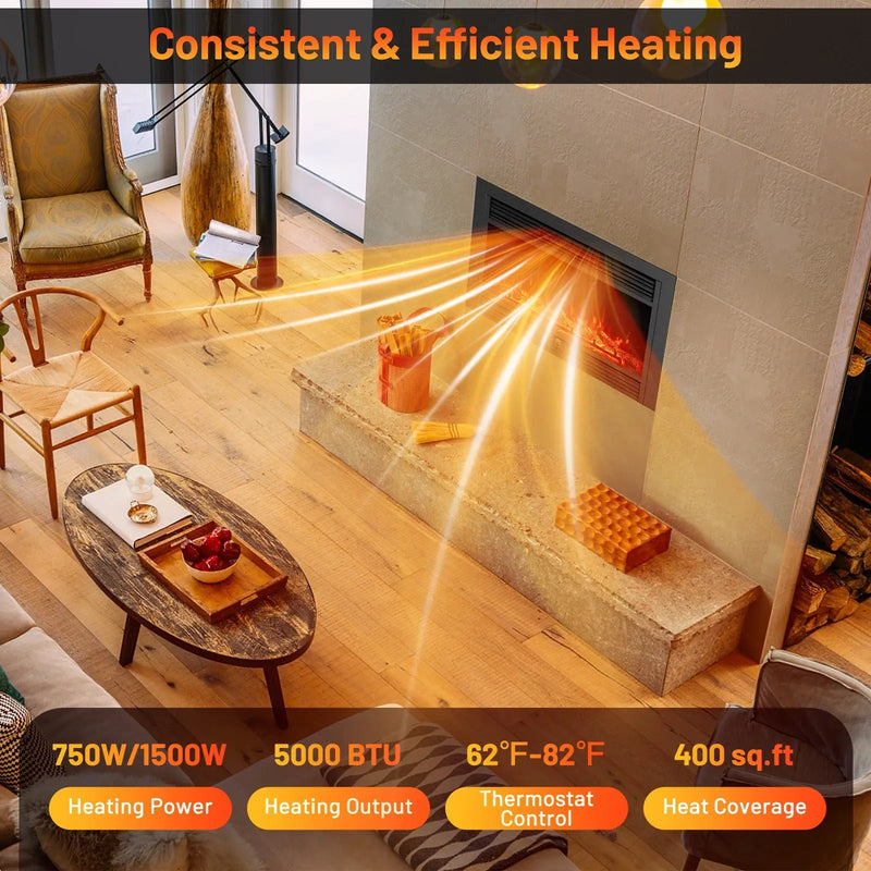 33/36-Inch Electric Fireplace Insert 750W/1500W Recessed Fireplace Heater by DirectDeals