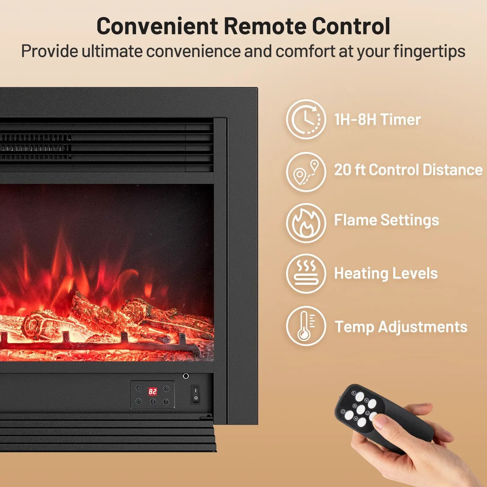 33/36-Inch Electric Fireplace Insert 750W/1500W Recessed Fireplace Heater by DirectDeals