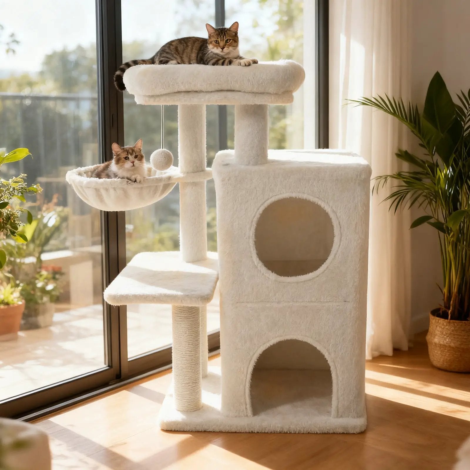 33.5 Inch Cute Kitten Tower with 2-Tier Condo and Padded Top Perch by DirectDeals