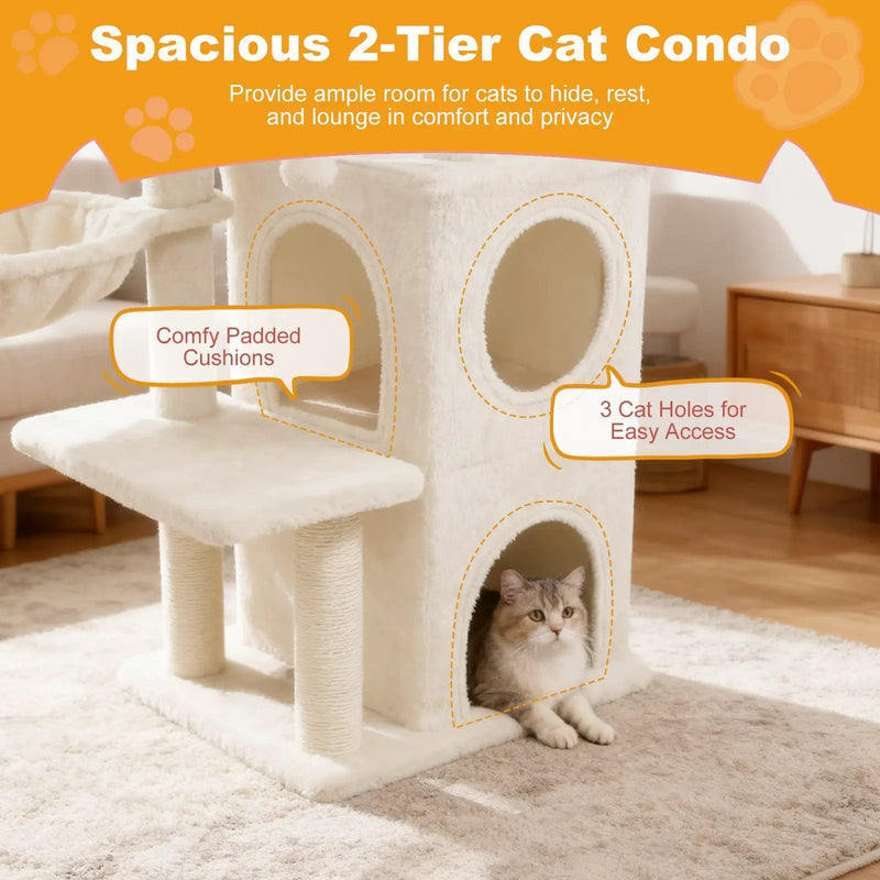 33.5 Inch Cute Kitten Tower with 2-Tier Condo and Padded Top Perch by DirectDeals