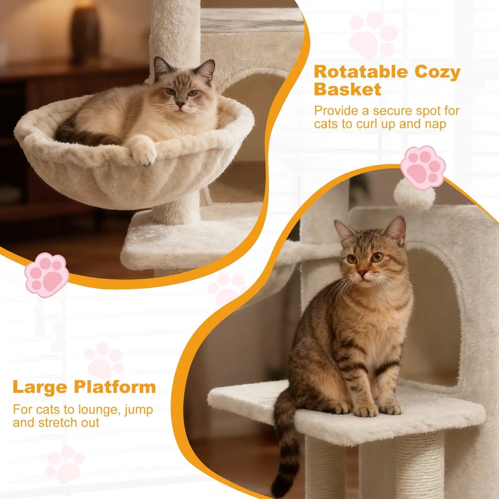33.5 Inch Cute Kitten Tower with 2-Tier Condo and Padded Top Perch by DirectDeals