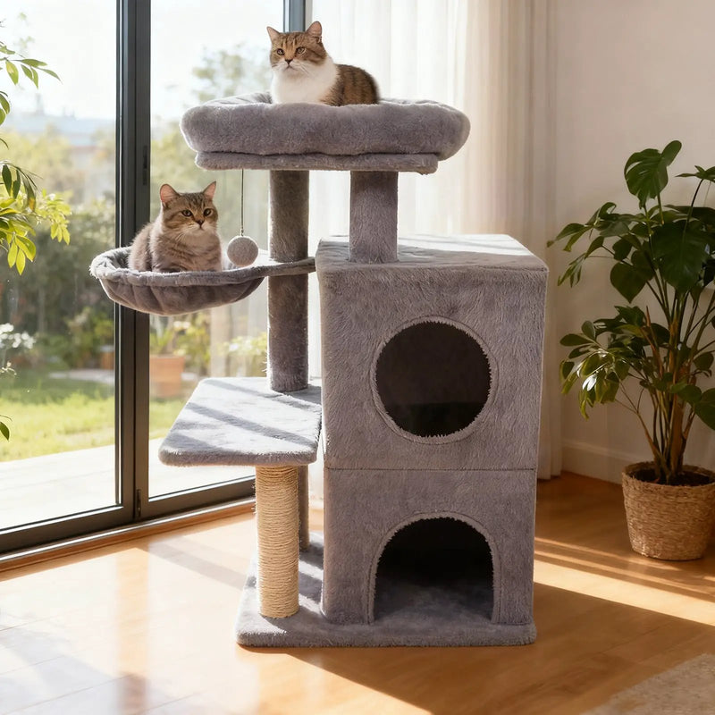 33.5 Inch Cute Kitten Tower with 2-Tier Condo and Padded Top Perch by DirectDeals