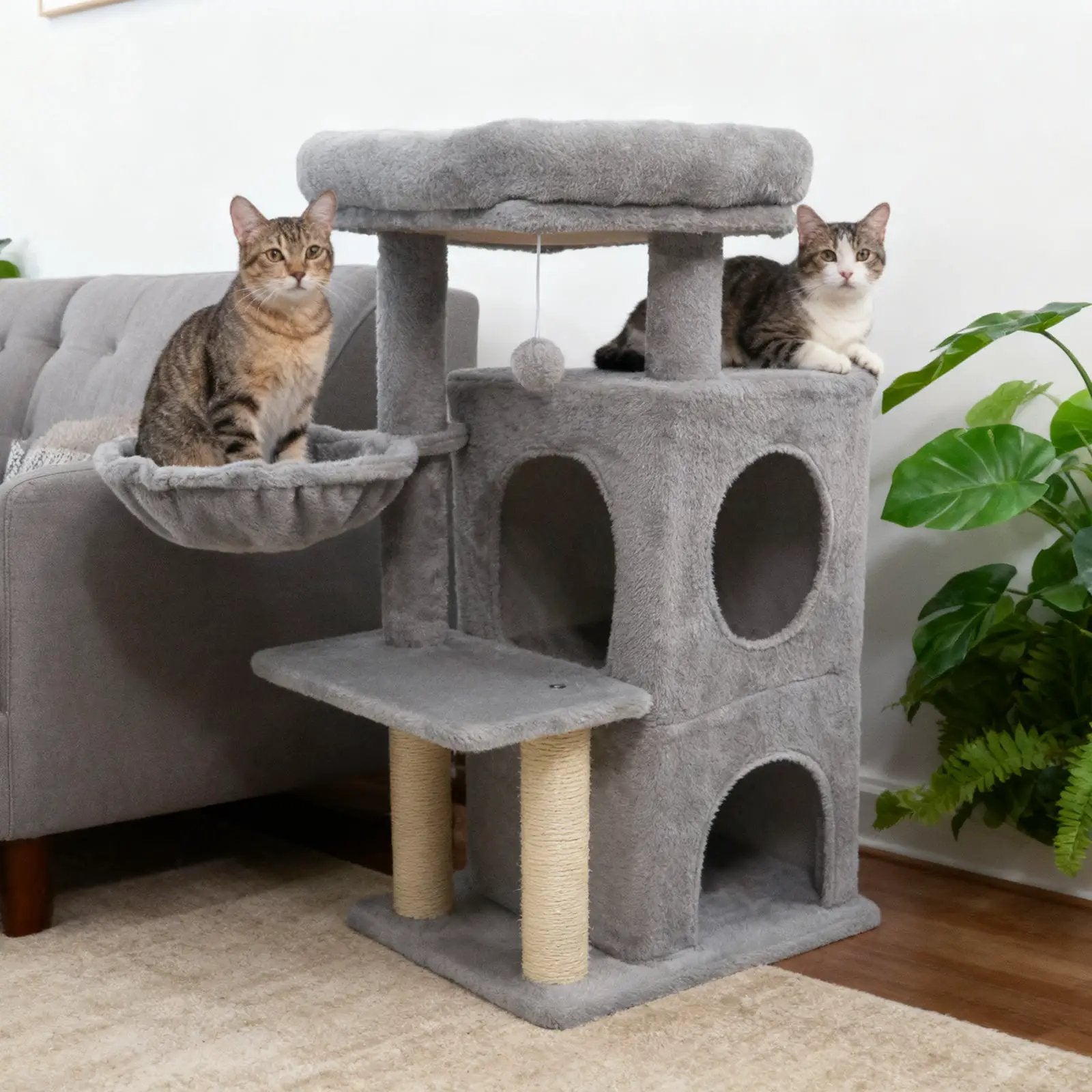 33.5 Inch Cute Kitten Tower with 2-Tier Condo and Padded Top Perch by DirectDeals