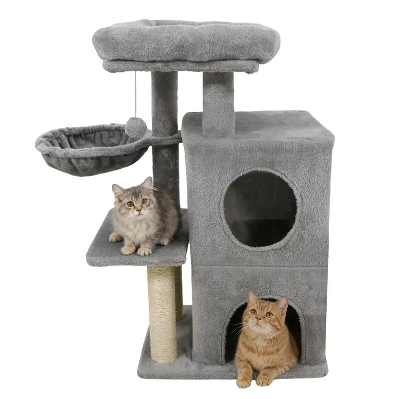 33.5 Inch Cute Kitten Tower with 2-Tier Condo and Padded Top Perch by DirectDeals