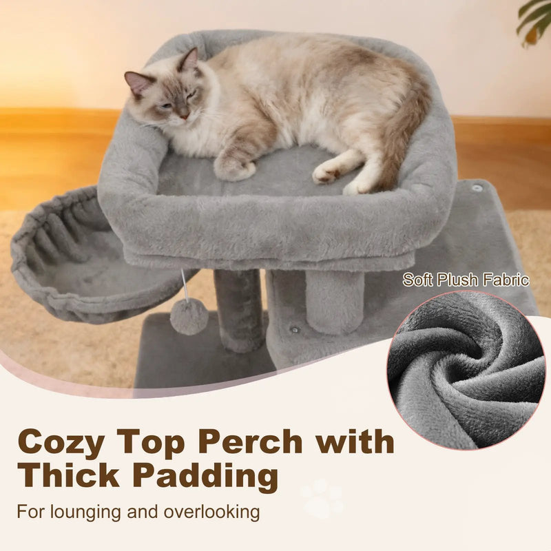 33.5 Inch Cute Kitten Tower with 2-Tier Condo and Padded Top Perch by DirectDeals