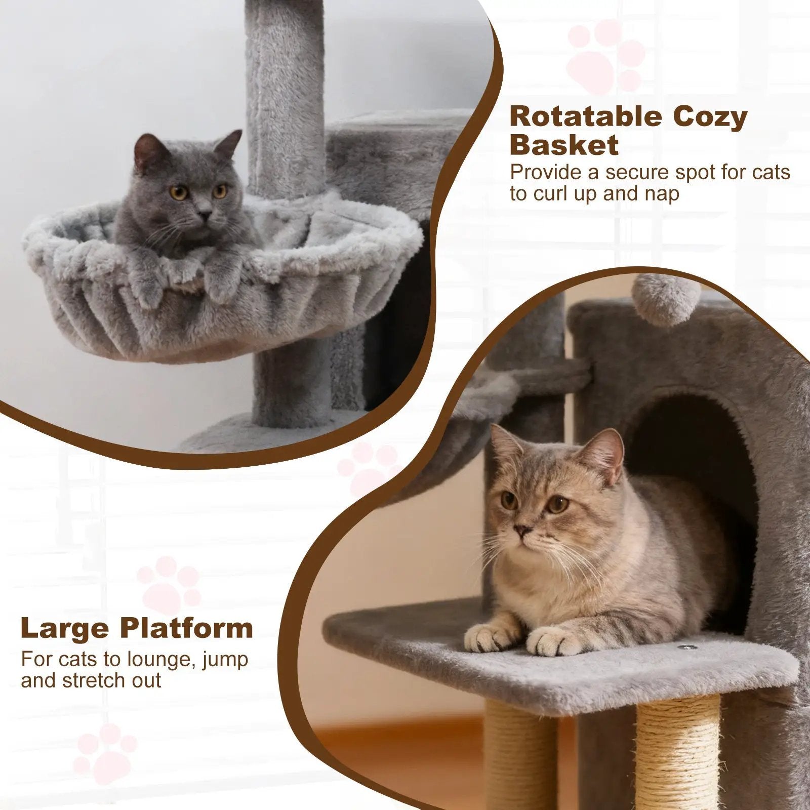 33.5 Inch Cute Kitten Tower with 2-Tier Condo and Padded Top Perch by DirectDeals