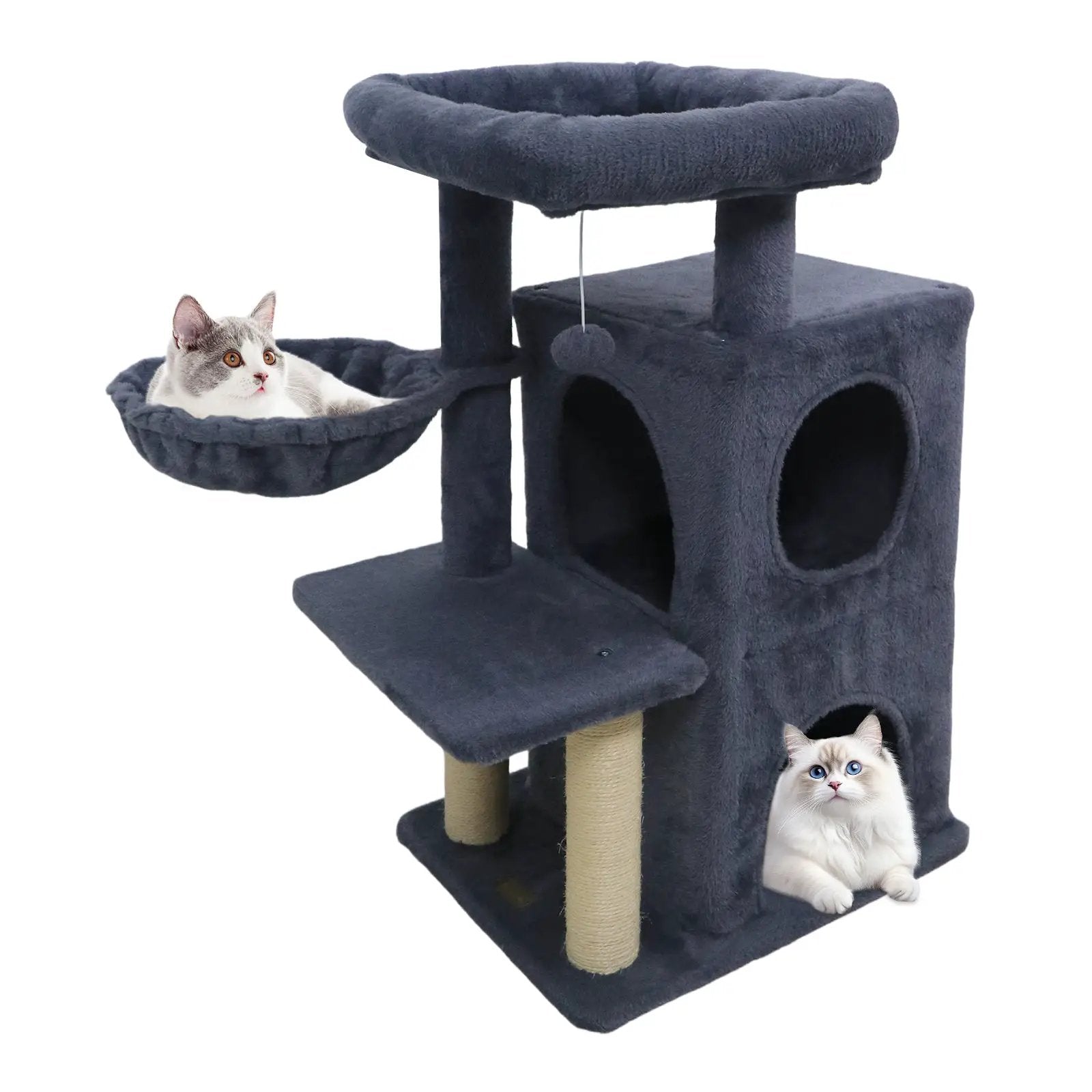 33.5 Inch Cute Kitten Tower with 2-Tier Condo and Padded Top Perch by DirectDeals