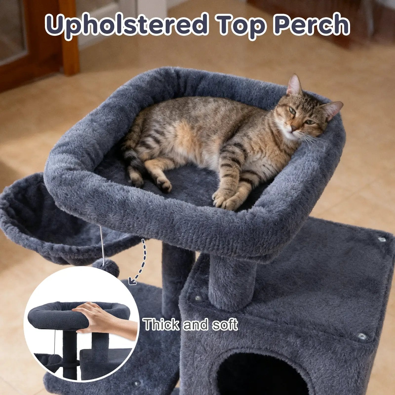 33.5 Inch Cute Kitten Tower with 2-Tier Condo and Padded Top Perch by DirectDeals