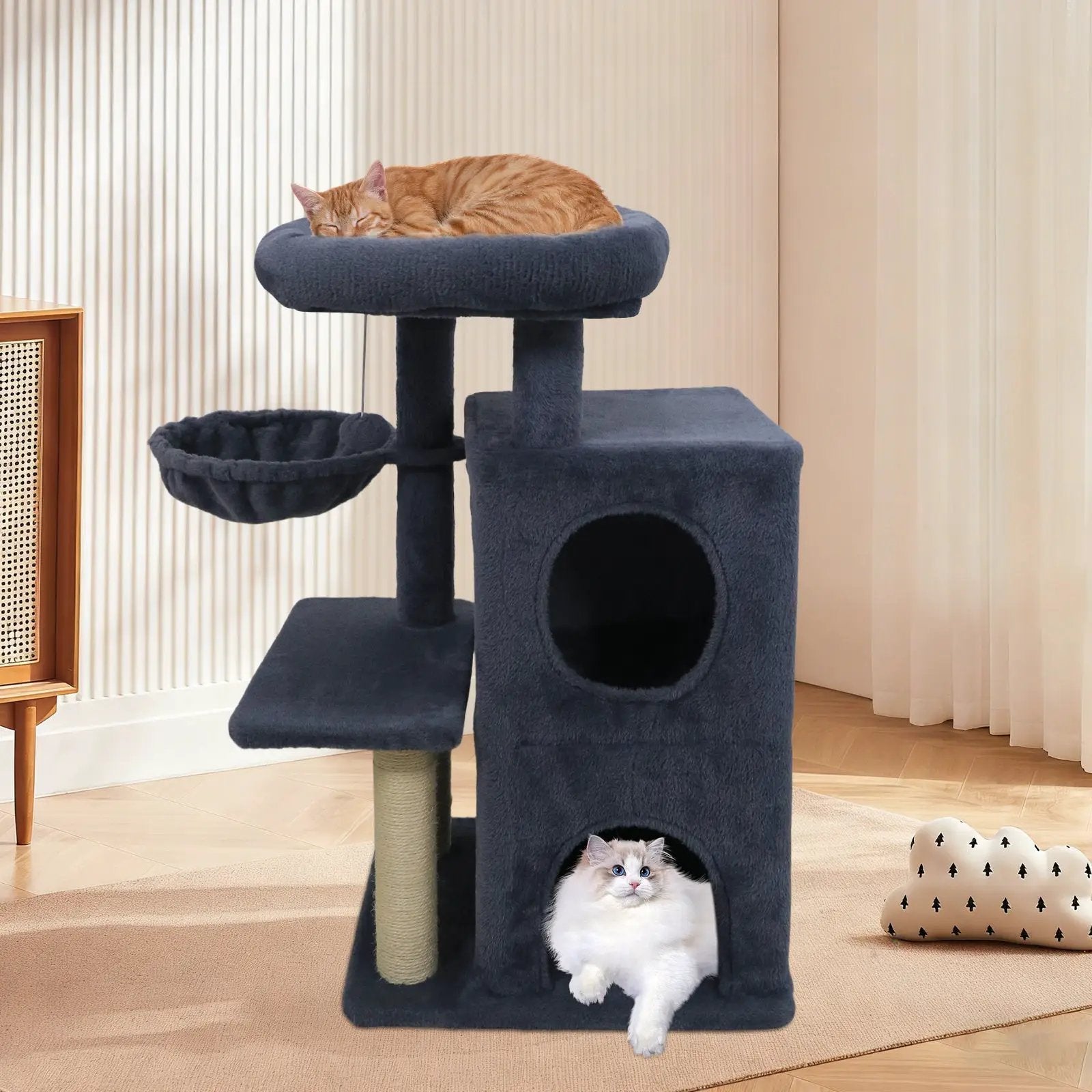 33.5 Inch Cute Kitten Tower with 2-Tier Condo and Padded Top Perch by DirectDeals
