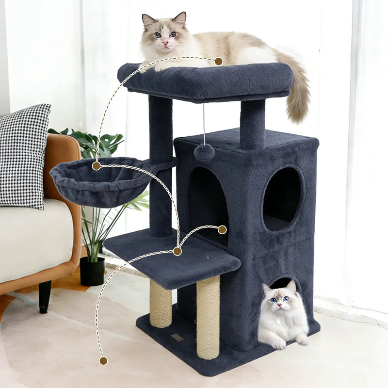 33.5 Inch Cute Kitten Tower with 2-Tier Condo and Padded Top Perch by DirectDeals