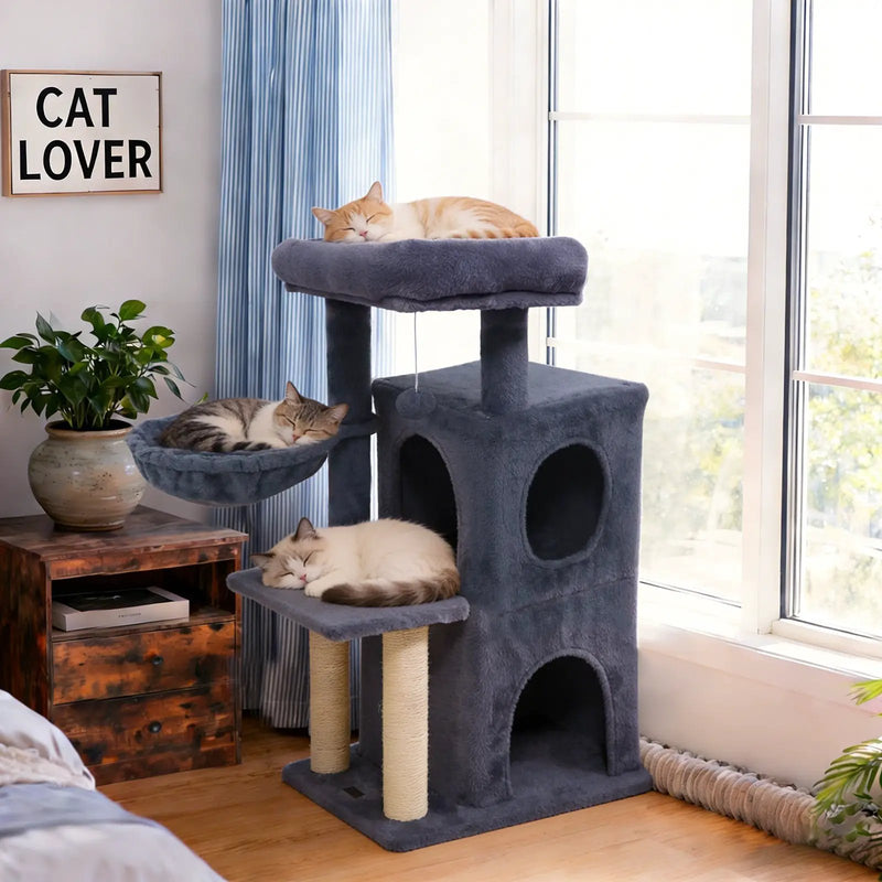 33.5 Inch Cute Kitten Tower with 2-Tier Condo and Padded Top Perch by DirectDeals