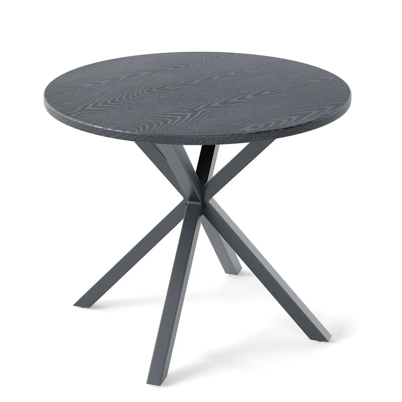 33.5 Inch Round Patio Bistro Table with Wood-Like Top and X-Shaped Legs-Gray by DirectDeals
