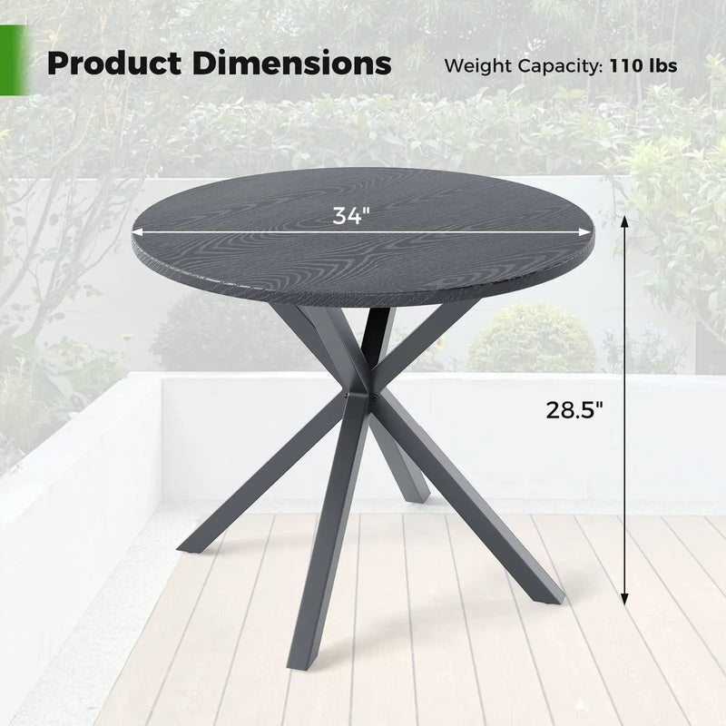 33.5 Inch Round Patio Bistro Table with Wood-Like Top and X-Shaped Legs-Gray by DirectDeals