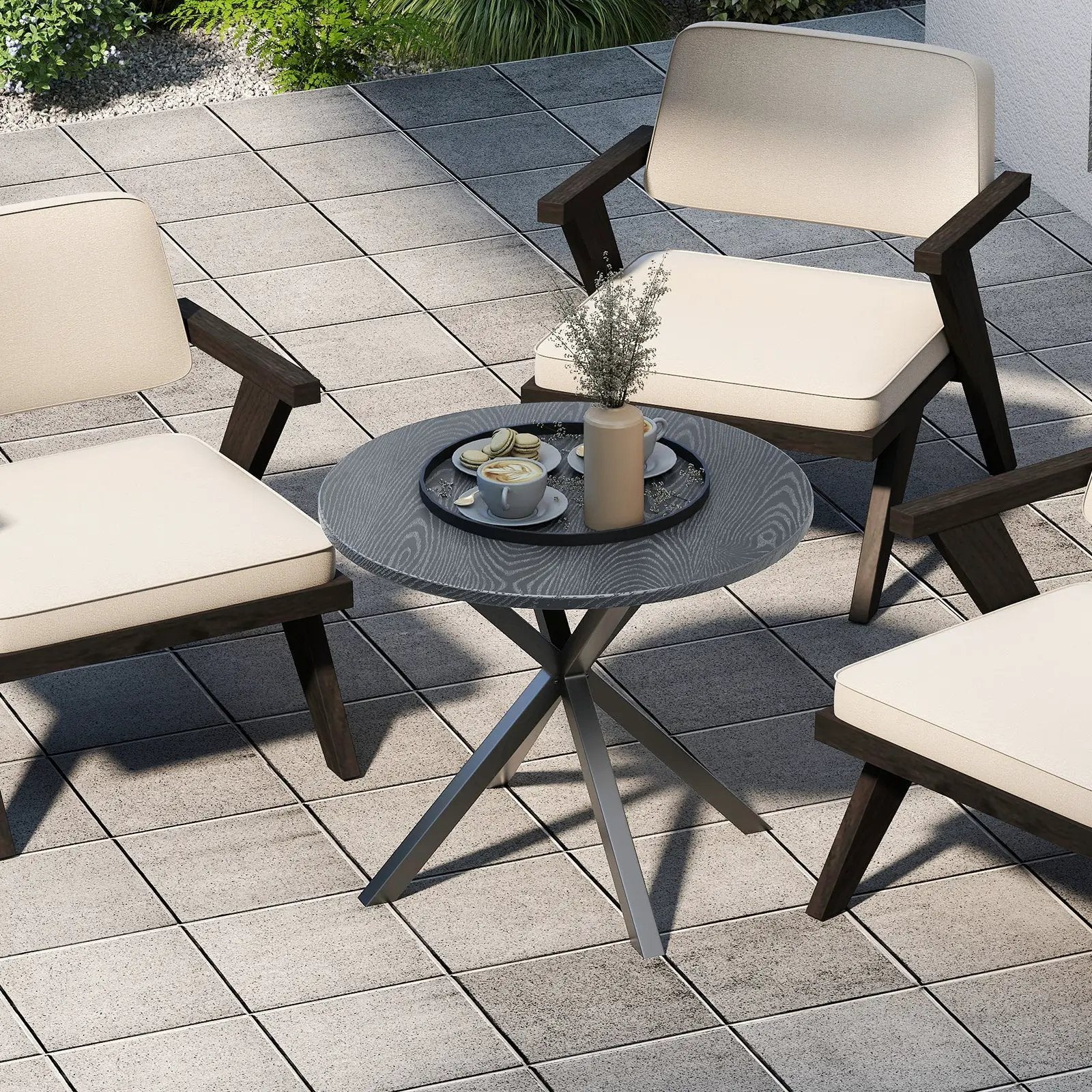 33.5 Inch Round Patio Bistro Table with Wood-Like Top and X-Shaped Legs-Gray by DirectDeals