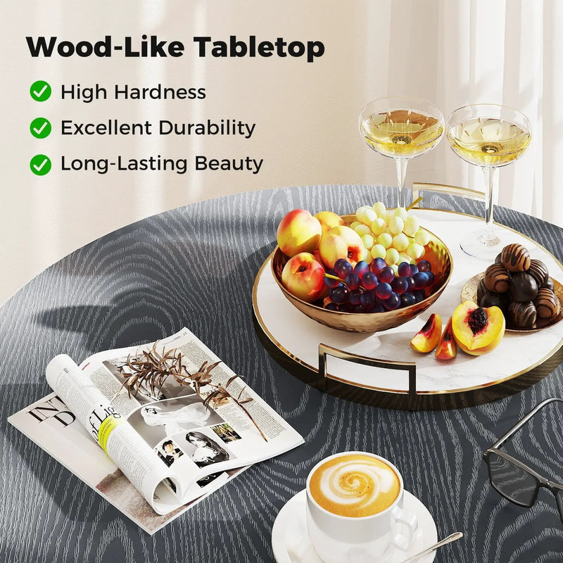 33.5 Inch Round Patio Bistro Table with Wood-Like Top and X-Shaped Legs-Gray by DirectDeals