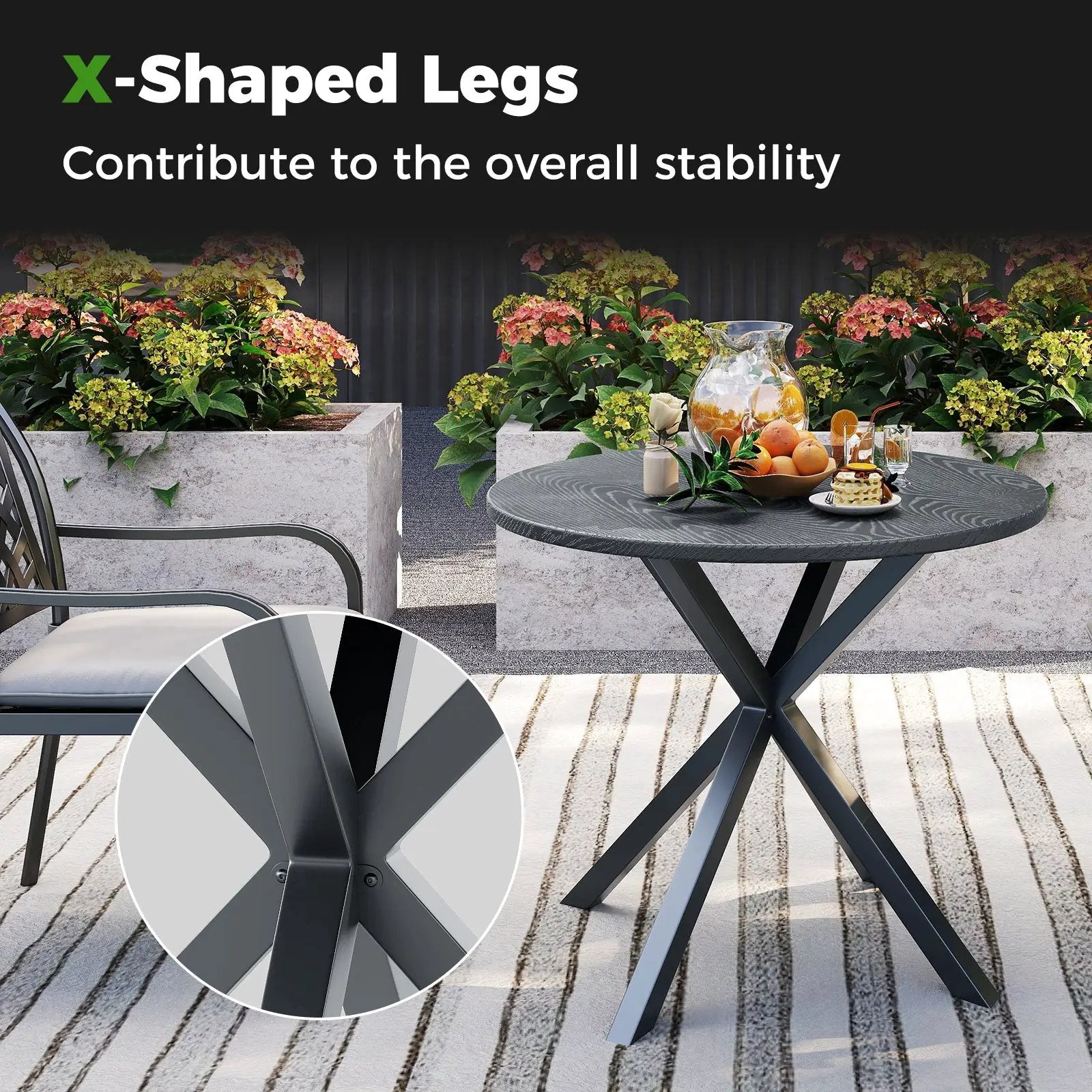 33.5 Inch Round Patio Bistro Table with Wood-Like Top and X-Shaped Legs-Gray by DirectDeals
